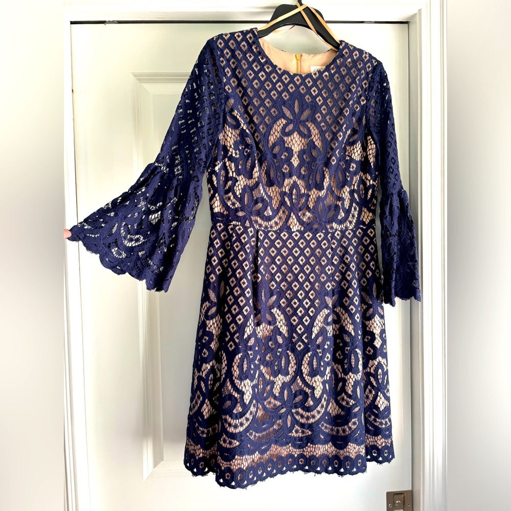 Eliza J Blue Lace Dress Bell Sleeves Cocktail Party Wedding